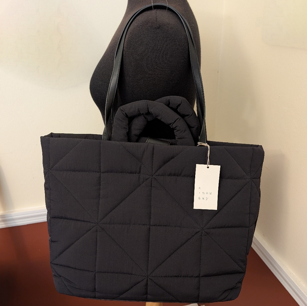 A New Day Black Quilted Tote Bag